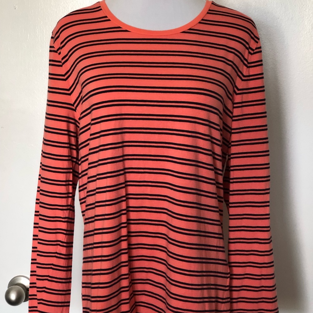 Jones New York Orange/Navy Striped T-Shirt